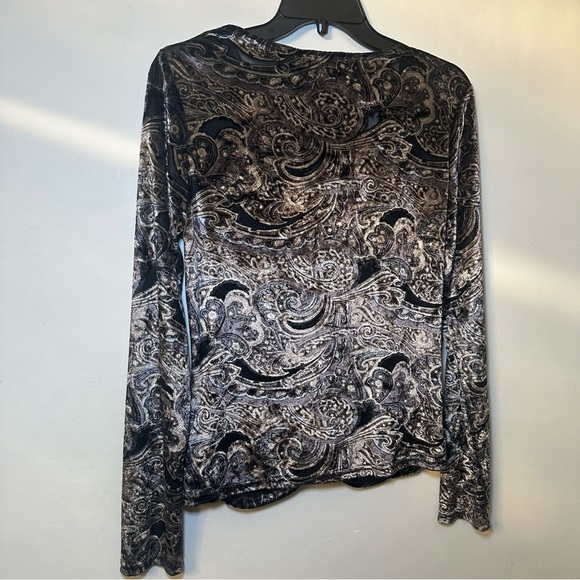 Context Black Gray Paisley Dark Romantic Velvet Burnout Whimsigoth Blouse Size M - Picture 11 of 16